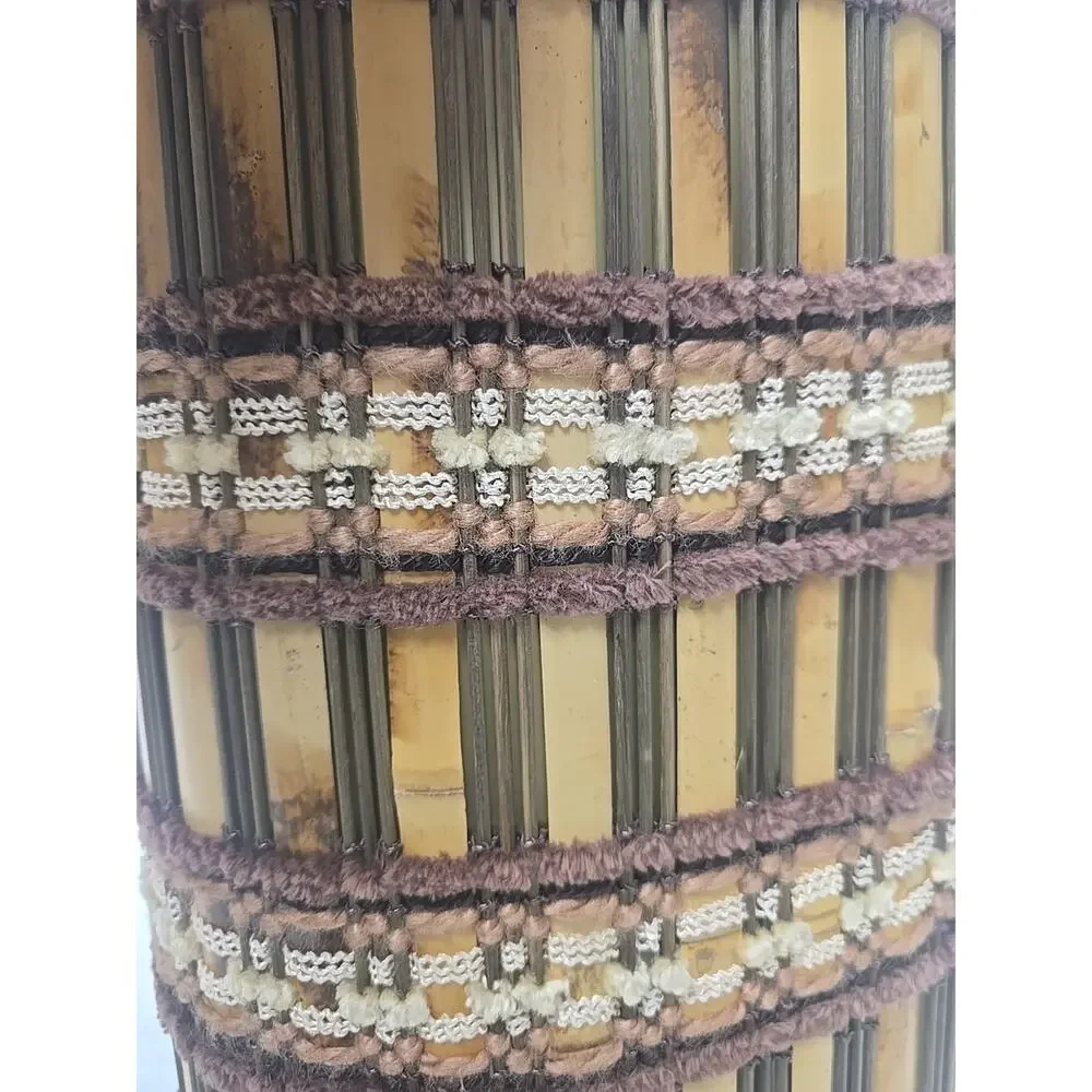 Vtg MCM Waste Can Woven‎ Wood Maria Kipp style J L Clark Orange Browns Cream USA